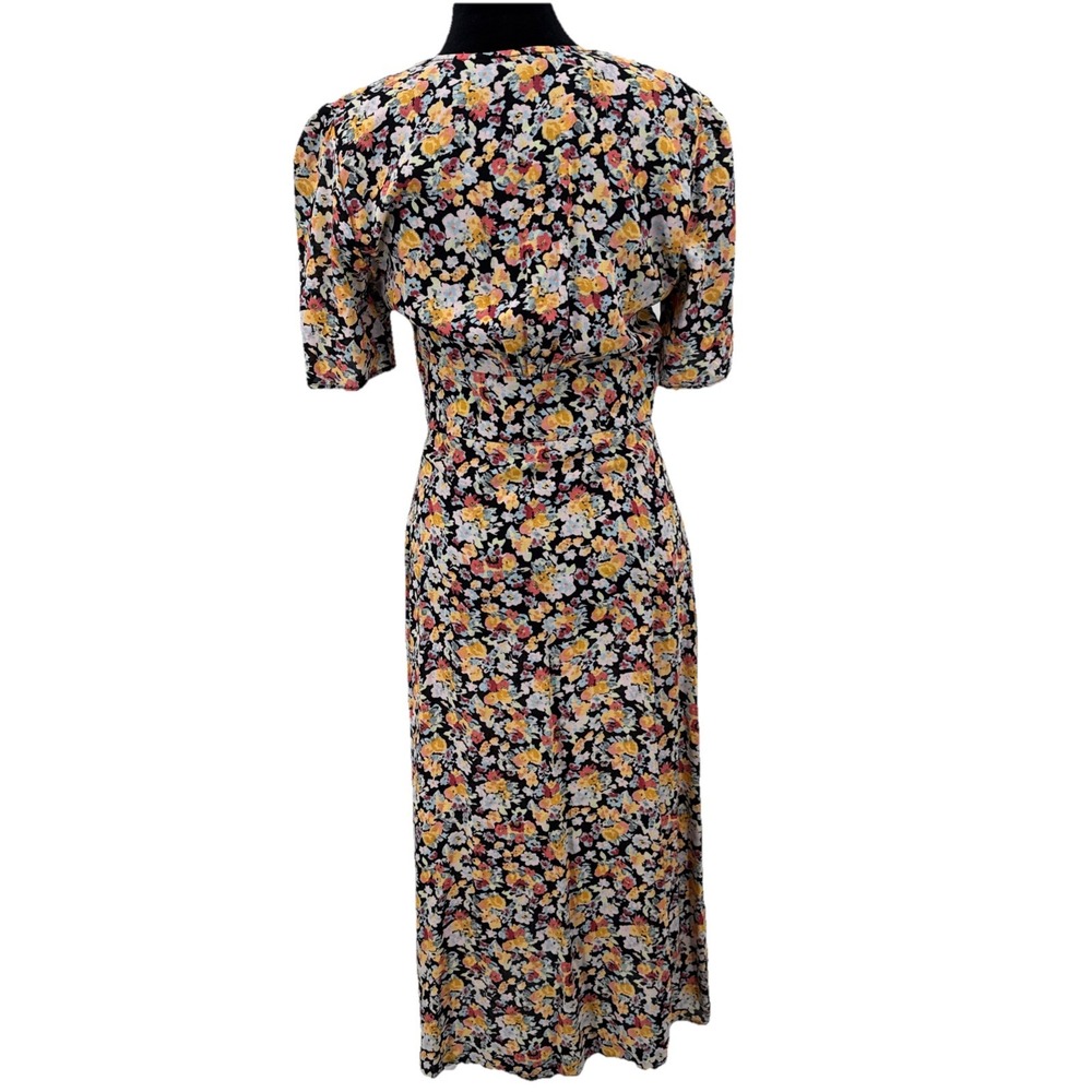 Nobody's Child Womens Printed Floral Print Midi Dress Short Sleeve Size 4 Black - Picture 5 of 13